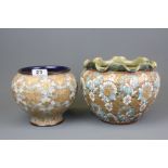 Two Royal Doulton planters, H. 17cm Dia. 22cm & H. 15 x Dia. 18cm (one with chip to rim).