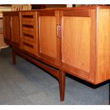 A G plan style 1960's teak sideboard, 214 x 46 x 80cm.