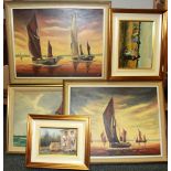 A group of five mixed paintings, largest 53 x 43cm.