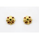 A pair of 22ct yellow gold (stamped 22k) enamelled earrings, L. 1cm.