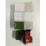 Unboxed #1 gauge Santa Fe locomotive and small passenger car, and three boxed British Model Supply