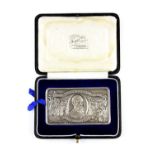 A cased hallmarked silver Iris society medal, presented in 1936, size 9 x 5cm approx W. 205gr.