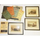 Three framed engravings of early Southend scenes together with an album of antique Southend pictures
