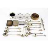 A box containing silver, silver plated and other small interesting items.