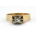 A 14ct yellow gold (stamped 14k) diamond set cluster ring, (N).