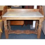 A Victorian carved oak, pine and marble topped wash stand, 85 x 112 x 50cm.