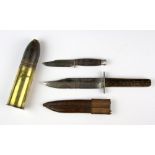 A bone handled hunter's knife, a shell and a further knife, hunter's knife L. 25cm.