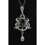 A 925 silver pendant and chain set with a large mystic topaz, L. 6.5cm.