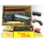 A quantity of Tri-ang Hornby 00 locomotive and other train related items.