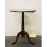 An Edwardian tripod legged marquetry decorated chess table, slightly A/F, H. 61cm Dia. 47cm.