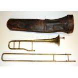 A leather cased trombone, L. 67cm.