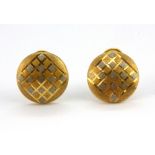 A pair of 22ct yellow and white gold (stamped 916) clip earrings, Dia. 1.6cm.
