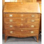 A Georgian mahogany inlaid decorated bureau with purchase receipt, H. 119cm W. 100cm.