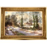 A gilt framed oil on canvas of an East Anglian winter scene signed Clive Madgwick, R.B.A., (1935 -