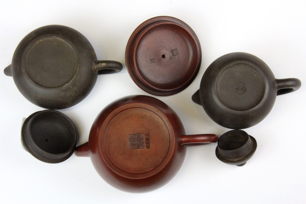 Three Chinese Yixing terracotta miniature teapots, tallest H. 8cm. - Image 2 of 2