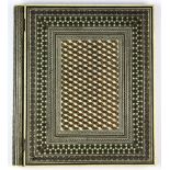 A 19th Century Indian micro mosaic album/book cover inlaid with ivory, wood and stones, 26 x 22cm.