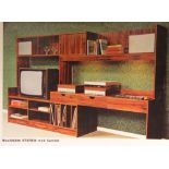 A Swedish 1970's Abra Musikbank extendable wall unit, max. width open 310cm, closed 151cm.