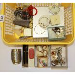 A box of costume jewellery and other small items.
