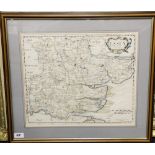 A framed 1695 map of Essex by Robert Morden, framed size 57 x 50cm.