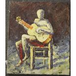 An impressionist style oil on canvas of a guitarist, size 60 x 50cm.