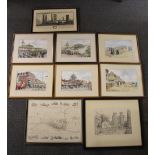 A collection of six framed watercolours depicting scenes of Southend-on-Sea in the early 19th