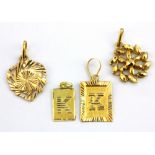 An 18ct yellow gold (stamped 18k) pendant and three other yellow metal (tested high carat gold)