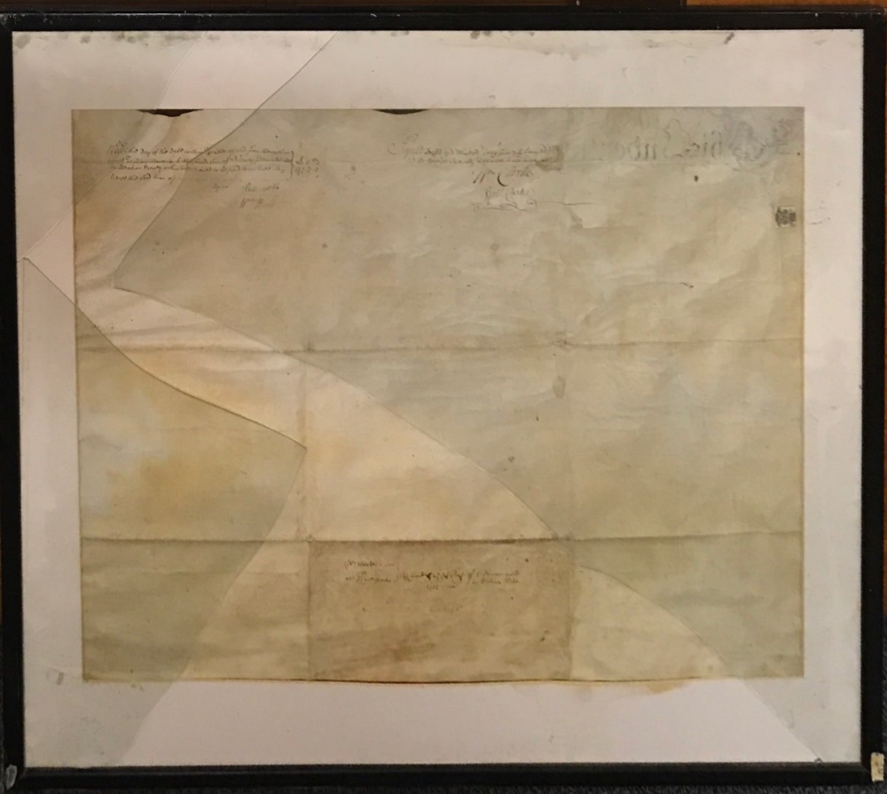 A framed 1757 indenture on vellum, size 89 x 76cm. - Image 2 of 2