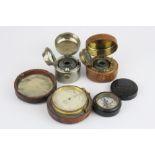 Two 19th Century travelling inkwells, a travelling barometer and a bakelite cased compass.