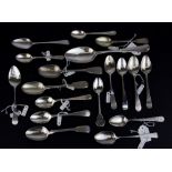 A group of mixed 18th and 19th Century tea spoons and dessert spoons.