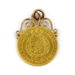 An 1804 gold half guinea mounted on 9ct gold as a pendant, L. 3.2cm, W. 5.0g.