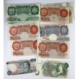 A quantity of British bank notes including 8 ten shilling notes, eight green £1 notes, some