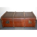 A large canvas covered cabin trunk, size 93 x 54 x 33cm.