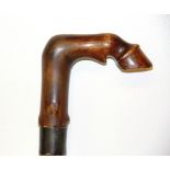 An unusual early swordstick with carved horn horses hoof handle, L. 89cm.