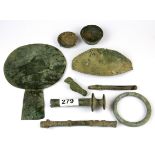 Antiquities Interest. A group of mixed early bronze and hammered copper items including a hand