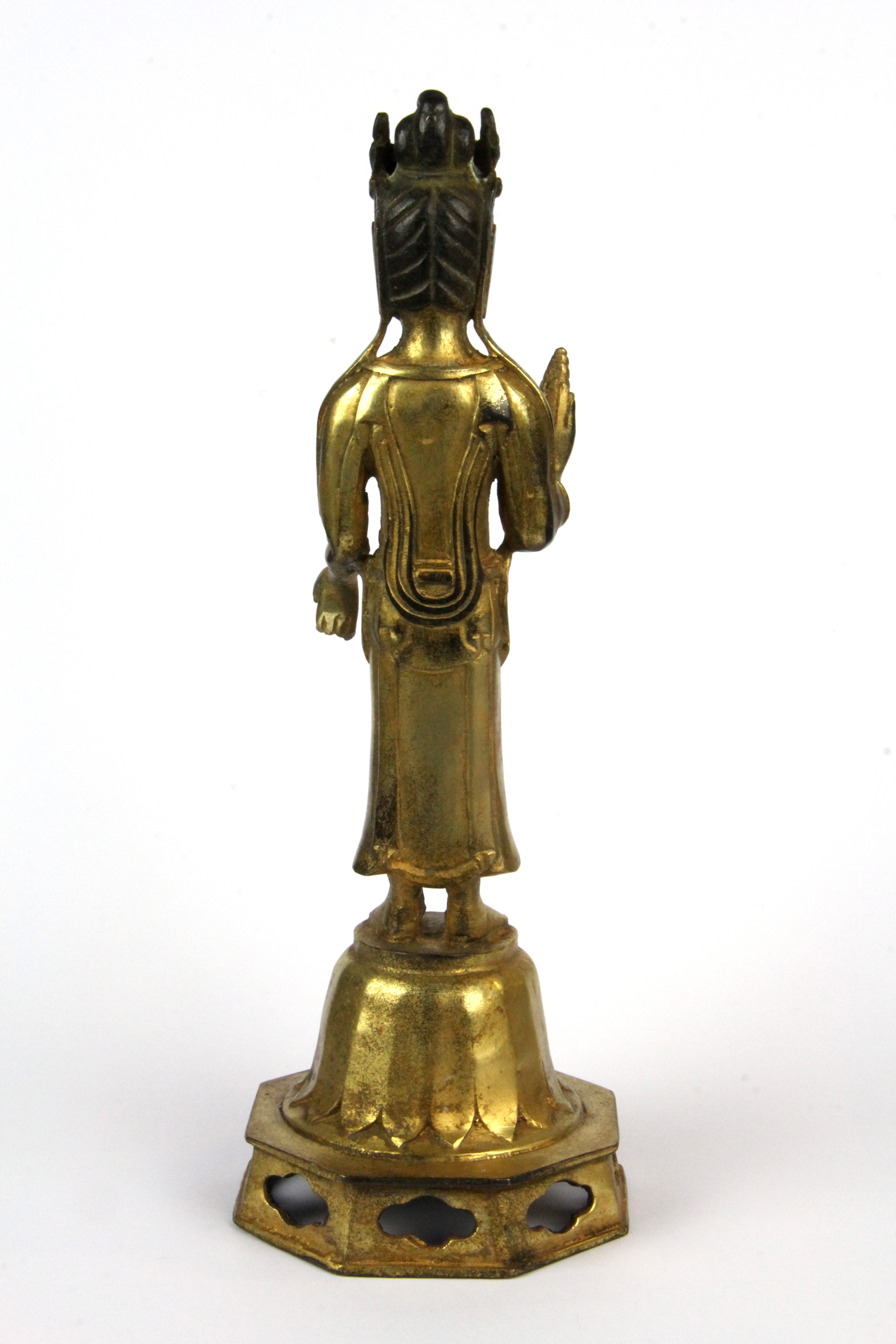 A Tibetan gilt bronze figure of a standing Buddha, H. 30cm. - Image 2 of 2