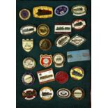 A collection of vintage railway trades union badges.