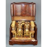 A superb 19th Century French marquetry cased tantalus set comprising four gilt cut glass decanters
