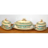 Three early 20th century Royal Worcester tureens and stands, largest tureen W. 30cm.