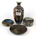 A Japanese cloisonne vase, H. 19cm together with two further cloisonne items and a Japanese