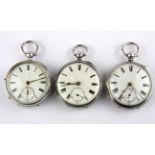 Three hallmarked silver open face pocket watches.