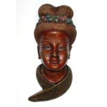 A 1950's ceramic wall plaque of a Japanese lady, H. 37cm.