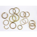 A quantity of 9ct yellow gold hoop earrings, (mostly a/f), W. 3.9g.