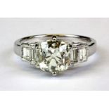 An 18ct white gold (Stmaped 750) ring set with an old cut centre diamond (approx. 2.35ct) and