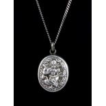 An Indian white metal locket pendant on a 925 silver chain.
