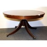 A circular mahogany veneered pedestal coffee table, Dia. 91cm H. 50cm.