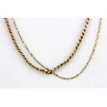 A yellow metal (tested 9ct gold) chain (with a replaced clasp), together with a further 9ct gold.