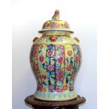 A large 19th Century Chinese hand enamelled porcelain jar and lid A/F, H. 62cm.
