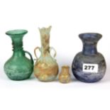 Antiquities Interest. Four early glass items, tallest H. 14cm.