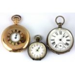 A hallmarked silver open face pocket watch, a 935 silver lady's pocket watch and a further gilt