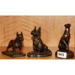 Three cold cast bronze figures of dogs, tallest H. 13.5cm.